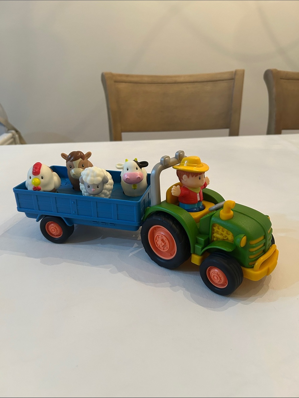 Green Tractor Toy with Trailer and Farm Animals